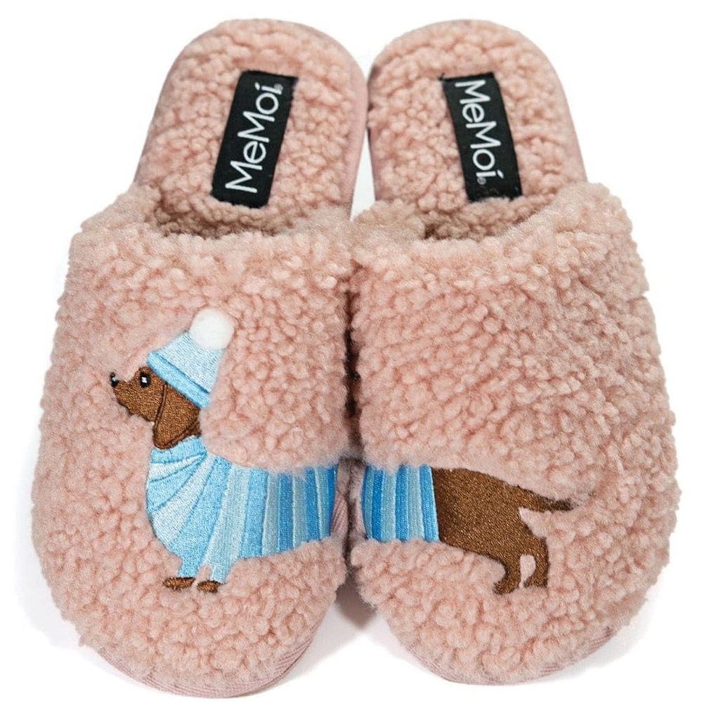 MeMoi Pink Fuzzy Dog Slippers